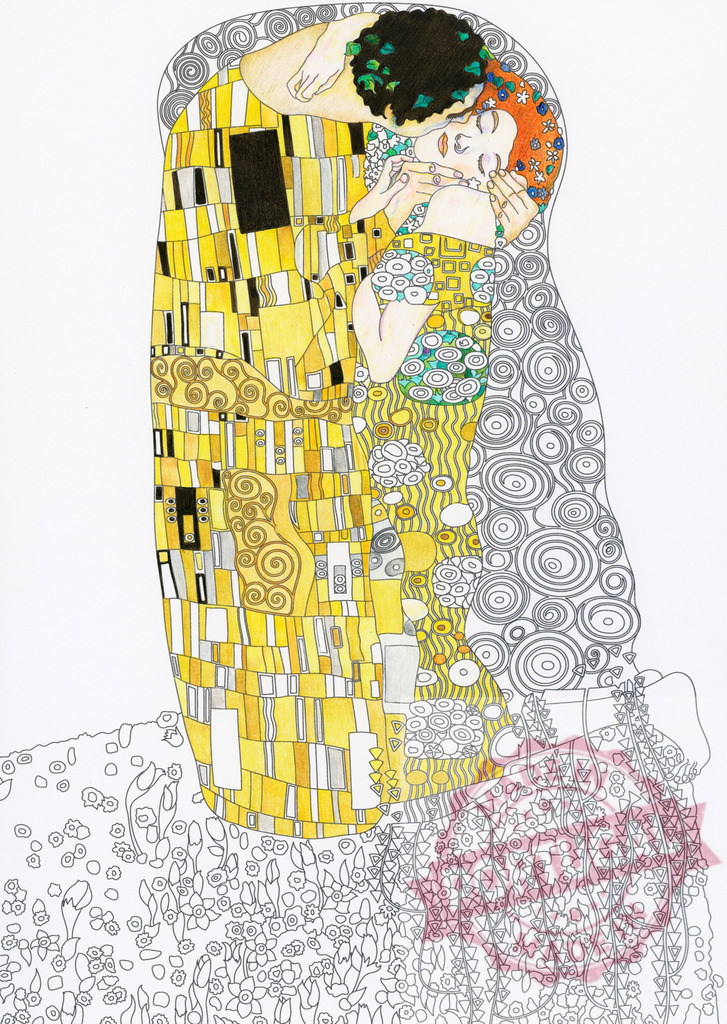 The kiss, painting by Gustav Klimt. Adult coloring page. | The kiss, painting by Gustav Klimt. Adult coloring page. - Realisiert mit Pictrs.com