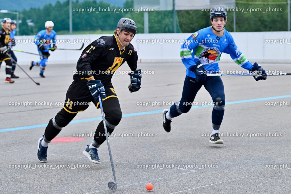 ASKÖ Hockey Villach vs. VAS Ballhockey  | #11 Potocnik Luca VAS Villach, #10 RASPOTNIG Julian ASKÖ Villach Hockey, ASKÖ Hockey Villach vs. VAS Ballhockey , ASKÖ Hockey Villach vs. VAS Ballhockey  am 06.07.2025 in Villach (Alpen Arena ), Austria, (Photo by Bernd Stefan)