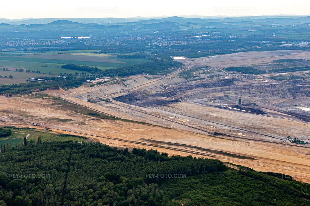 Aerial view: Demolition edge of the brown coal opencast mine 