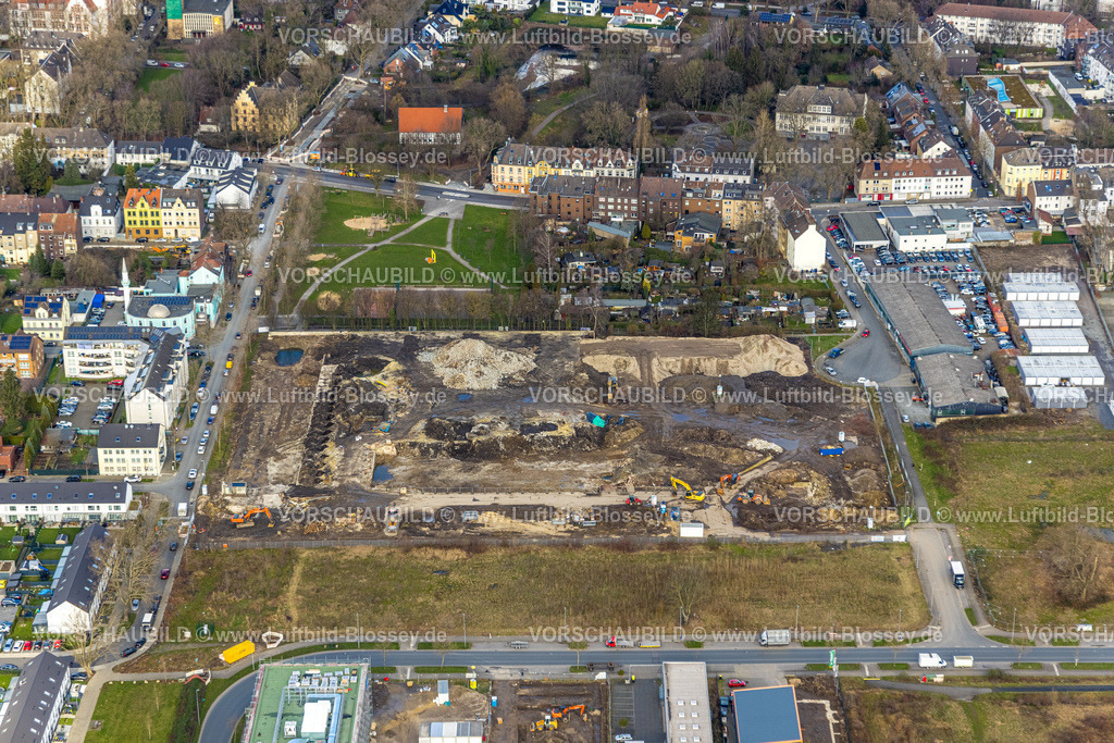 Gelsenkirchen230211716 | Luftbild, Industriepark Schalker Verein, Baustelle am Gewerbegebiet Europastraße, Bulmke-Hüllen, Gelsenkirchen, Ruhrgebiet, Nordrhein-Westfalen, Deutschland