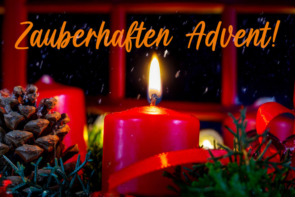 Adventsgrüße: Adventskranz mit Schriftzug ZAUBERHAFTEN ADVENT im Hintergrund | Adventsgrüße: Adventskranz mit Schriftzug ZAUBERHAFTEN ADVENT im Hintergrund - Realisiert mit Pictrs.com