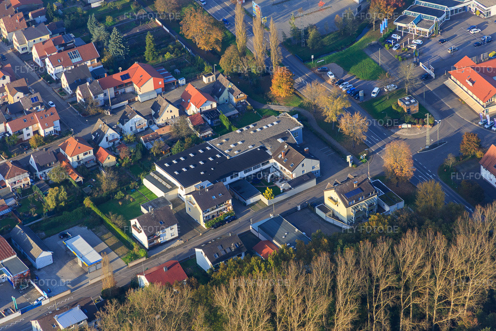 Luftbild: Völkel Bettwaren in Kandel im Bundesland Rheinland-Pfalz in Deutschland. Foto: IMG_075753.jpg vom 01.11.2014 durch Werner Riehm/FLY-FOTO.deRaumausstattung und Betten in Kandel - Völkel seit 1969