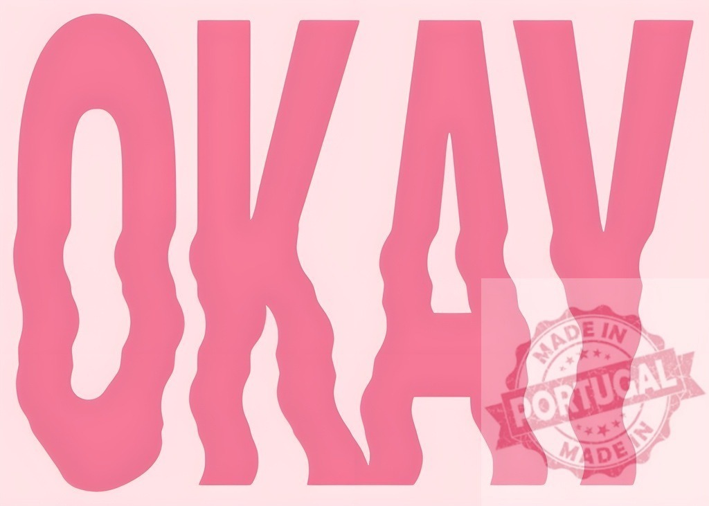 Pink melting okay text typography graphic design | Pink distorted text spelling OKAY creating a wavy abstract graphic design - Realized with Pictrs.com