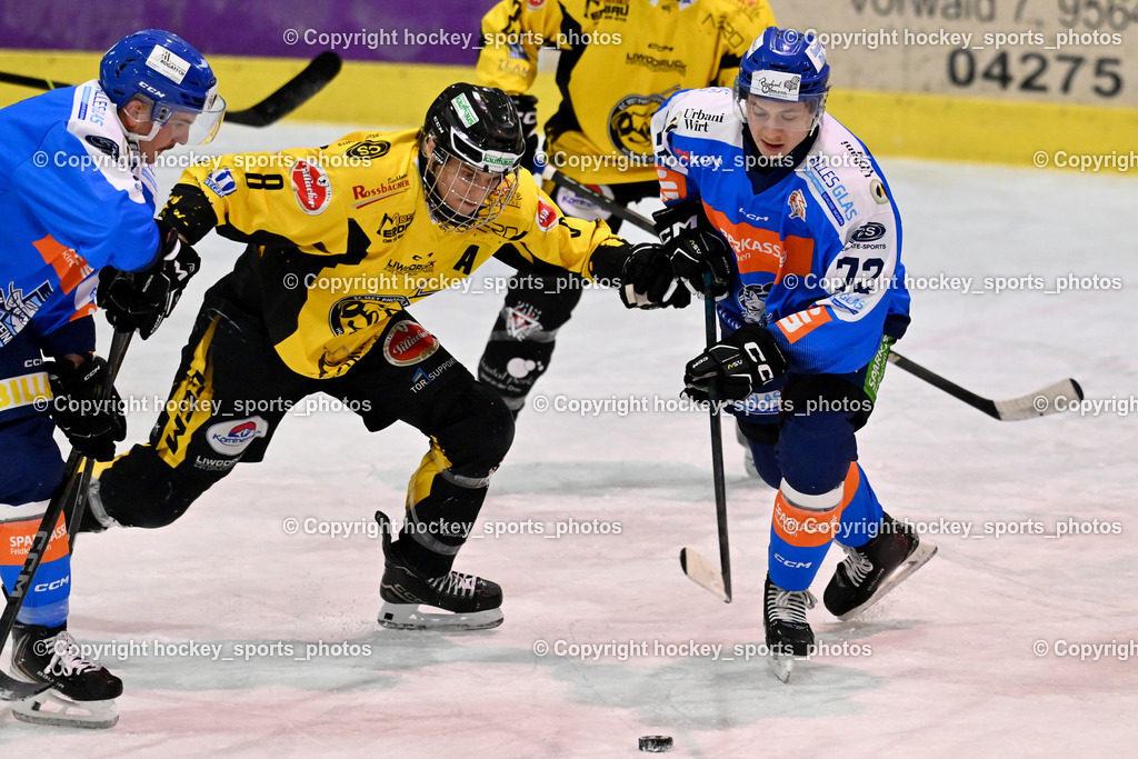 ESC SPARKASSE STEINDORF vs. MET PHOTOVOLTAIK HORNETS SPITTAL | #72 Hobitsch Samuel ESC Steindorf, #8 Komar Luca EC Hornets Spittal, #11 Kalan Luka ESC Steindorf, ESC SPARKASSE STEINDORF vs. MET PHOTOVOLTAIK HORNETS SPITTAL, ESC SPARKASSE STEINDORF vs. MET PHOTOVOLTAIK HORNETS SPITTAL am 22.11.2025 in Steindorf (Ossiachersee Halle), Austria, (Photo by Bernd Stefan)