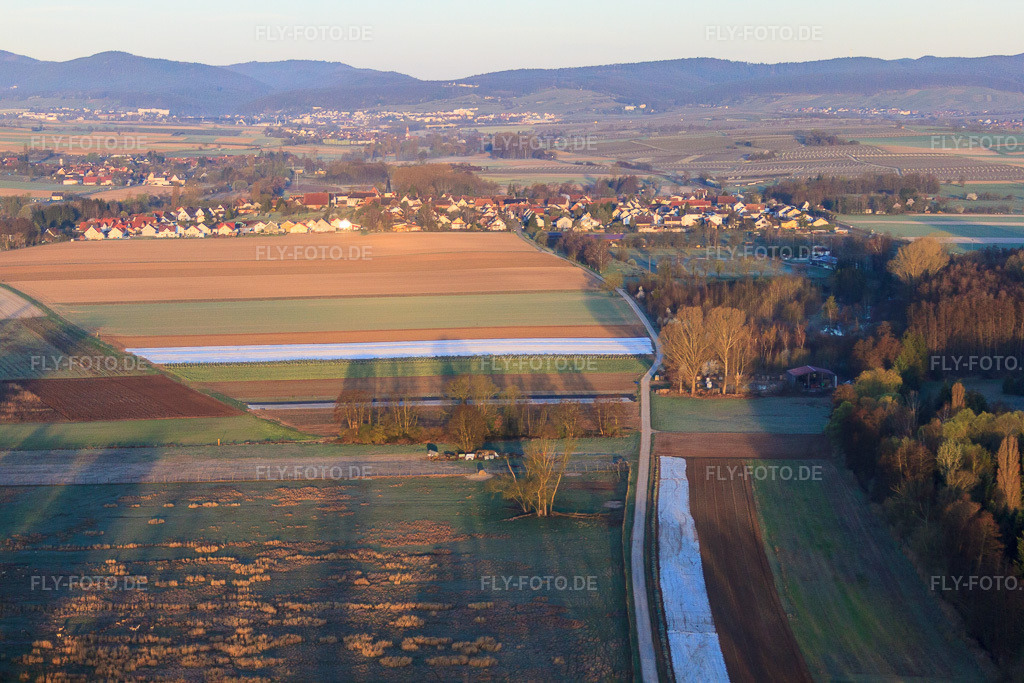 Luftbild: Dorfansicht im Morgenlicht aus Osten in Barbelroth im Bundesland Rheinland-Pfalz in Deutschland.Foto: IMG_63051.jpg vom 20.03.2014 durch Werner Riehm/FLY-FOTO.deAuflösung des Originals: 4752 x 3168 px