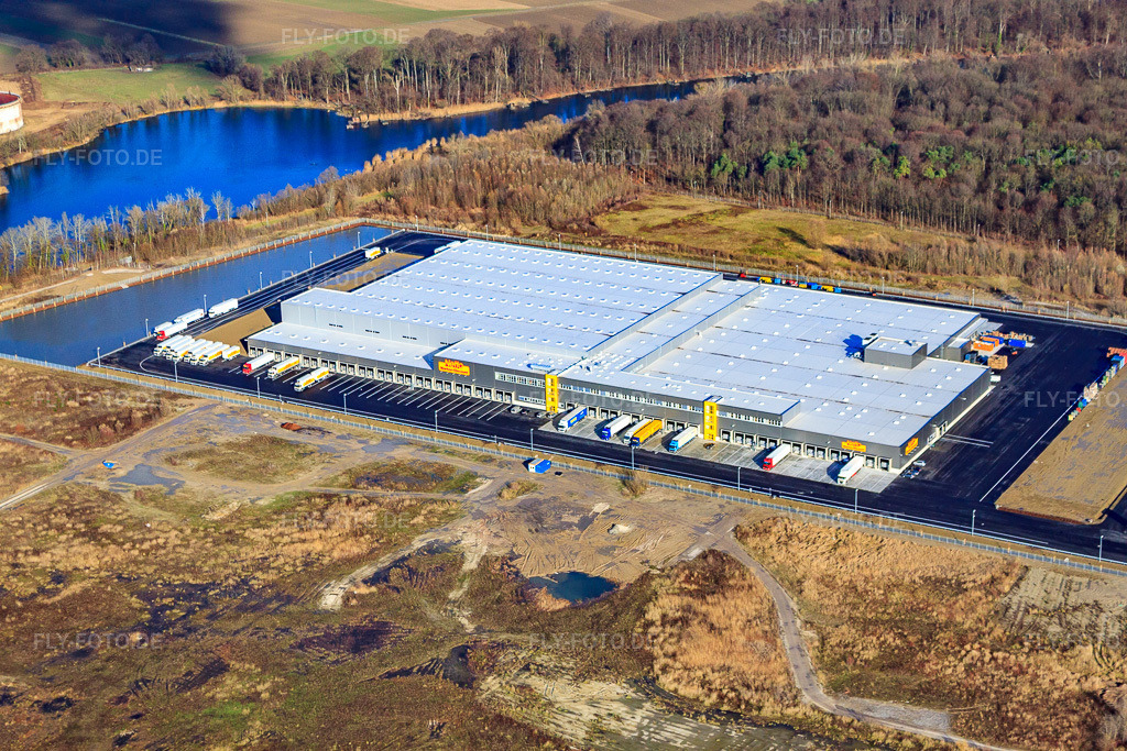 Luftbild: neues Netto Logistikcenter im Industriegebiet Oberwald in Wörth am Rhein im Bundesland Rheinland-Pfalz in Deutschland. Foto: IMG_23297.jpg vom 02.12.2009 durch Werner Riehm/FLY-FOTO.de