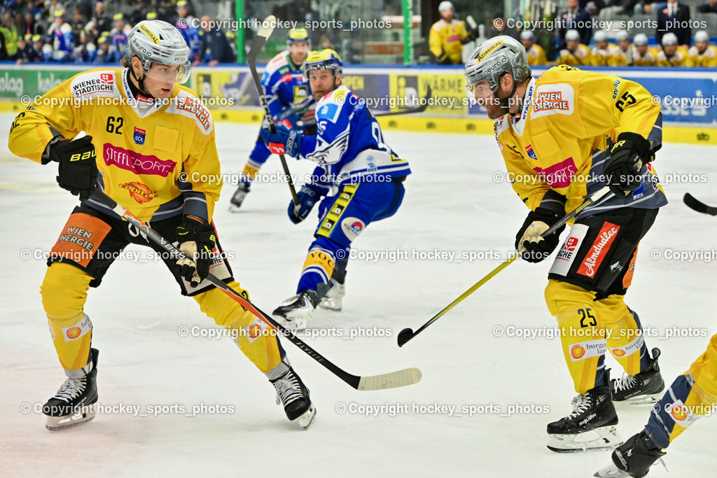 EC IDM WÄRMEPUMPEN VSV vs. Vienna Capitals | #25 Jeremy Gregoire Vienna Capitals, #62 Mitch Hults Vienna Capitals, #95 Mark Katic EC VSV, EC IDM WÄRMEPUMPEN VSV vs. Vienna Capitals, EC IDM WÄRMEPUMPEN VSV vs. Vienna Capitals am 16.11.2025 in Villach (Stadthalle Villach), Austria, (Photo by Bernd Stefan)