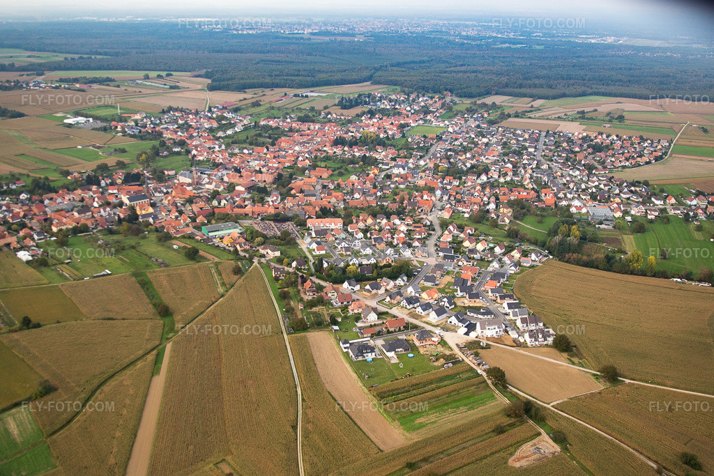 Aerial view: View of the town in Weitbruch in the state Bas-Rhin, France.Photo: IMG_074221.jpg taken on 10/04/2014 by Werner Riehm/FLY-FOTO.comResolution of the original: 4764 x 3176 px