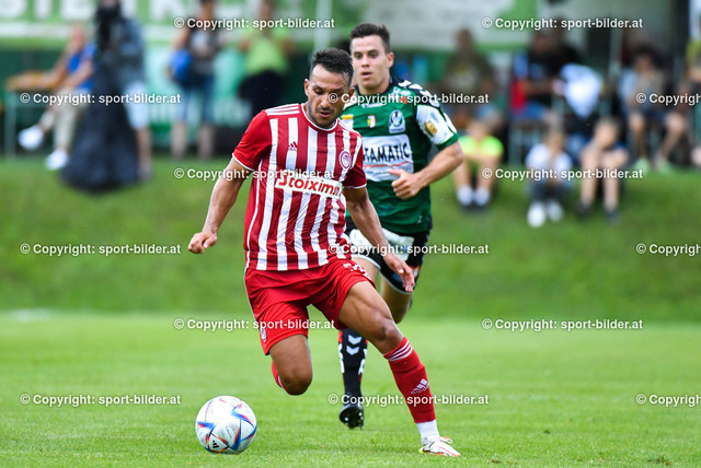 AUT, SV Ried (AUT) vs Olympiakos FC (GRE), Testspiel, Vorbereitung 2022-23 | 24.06.2022, Guntamatic  Arena Peuerbach, AUT, Testspiel Vorbereitung 2022-23, SV Ried (AUT) vs Olympiakos FC (GRE),  im Bild Joao Carvalho (Olympiacos FC)

// Test Match, New Season 2022-23 SV Ried (AUT) vs Olympiakos FC (GRE) in Peuerbach, Austria on 2022/06/24