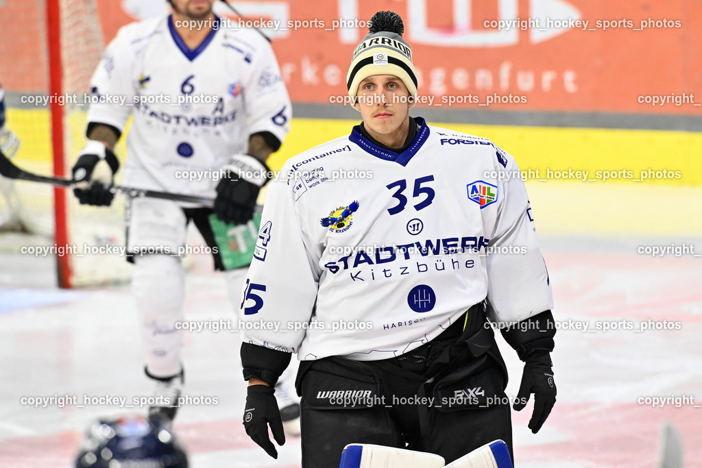 EC KAC Future Team vs. Die Adler Kitzbühl 7.10.2023 | #35 Egger Luca EC Kitzbühel, EC KAC Future Team vs. Die Adler Kitzbühl 7.10.2023, EC KAC Future Team vs. Die Adler Kitzbühl am 07.10.2023 in Klagenfurt (Messehalle Klagenfurt), Austria, (Photo by Bernd Stefan)