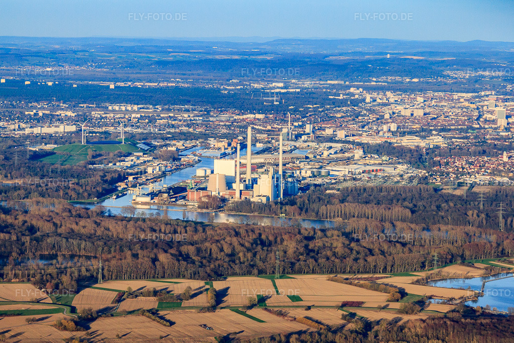 Luftbild: EnBW Energie Baden-Württemberg AG, Rheinhafen-Dampfkraftwerk Karlsruhe von der Pflaz aus gesehen im Ortsteil Daxlanden in Karlsruhe im Bundesland Baden-Württemberg in Deutschland. Foto: IMG_56511.jpg vom 14.04.2013 durch Werner Riehm/FLY-FOTO.deWWW.ENBW.COM