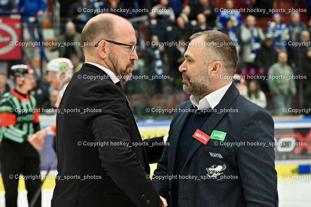 EC IDM WÄRMEPUMPEN VSV vs. MOSER MEDICAL GRAZ99ERS | Headcoach Graz 99ers Daniel Lacroix, Pierre Allard Headcoach EC VSV, EC IDM WÄRMEPUMPEN VSV vs. MOSER MEDICAL GRAZ99ERS, EC IDM WÄRMEPUMPEN VSV vs. MOSER MEDICAL GRAZ99ERS am 17.03.2026 in Villach (Stadthalle Villach), Austria, (Photo by Bernd Stefan)