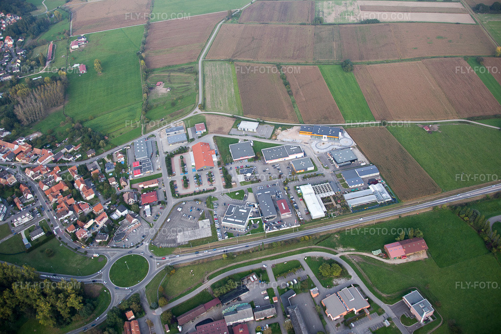 Aerial view: View of the town in Bischwiller in the state Bas-Rhin, France.Photo: IMG_074310.jpg taken on 10/04/2014 by Werner Riehm/FLY-FOTO.comResolution of the original: 5472 x 3648 px