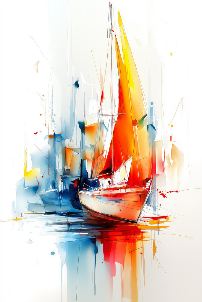 2508012 - Abstraktes Segelboot | Abstraktes Segelboot im Stil eines Gemäldes. Bestelle dieses Motiv als hochwertigen Kunstdruck, z.B. auf Leinwand oder hinter Acrylglas in vielen Formaten.