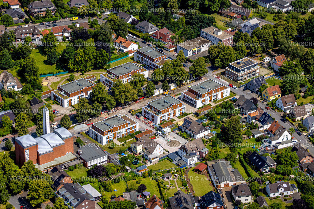Hamm240706762 | Luftbild, Neue Wohnsiedlung Am Jägerhof, Lippestraße Ecke An der Steinernen Brücke, altes Tankstellen Gelände, Uentrop, Hamm, Ruhrgebiet, Nordrhein-Westfalen, Deutschland
