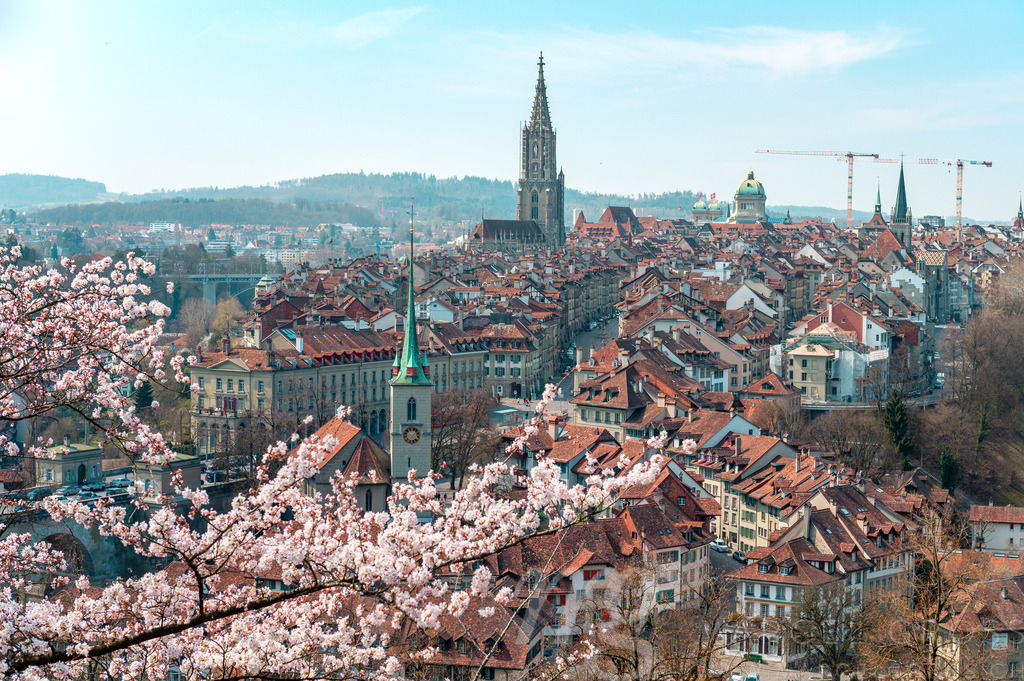 Frühlingsmorgen in Bern mit Berner Münster und Altstadt | Die ideale Geschenkidee für Naturliebhaber. Naturbilder von Marcel Gross Photography für ihr Zuhause in den verschiedensten Formaten und Materialien. - Realisiert mit Pictrs.com