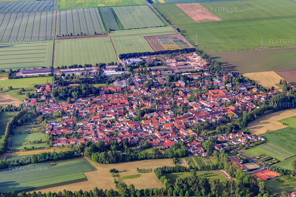 Luftbild: Ortsansicht aus Norden in Friemar im Bundesland Thüringen in Deutschland. Foto: IMG_007656.jpg vom 15.06.2021 durch Werner Riehm/FLY-FOTO.de