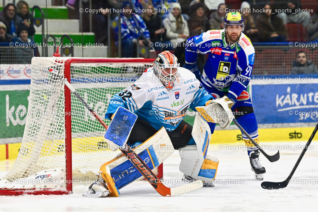 EC IDM Wärmepumpen VSV vs. Steinbach Black Wings Linz | #32 Rasmus Tirronen Black Wings Linz, #91 Nick Hutchison EC VSV, EC IDM Wärmepumpen VSV vs. Steinbach Black Wings Linz, EC IDM Wärmepumpen VSV vs. Steinbach Black Wings Linz am 23.01.2026 in Villach (Stadthalle Villach), Austria, (Photo by Bernd Stefan)