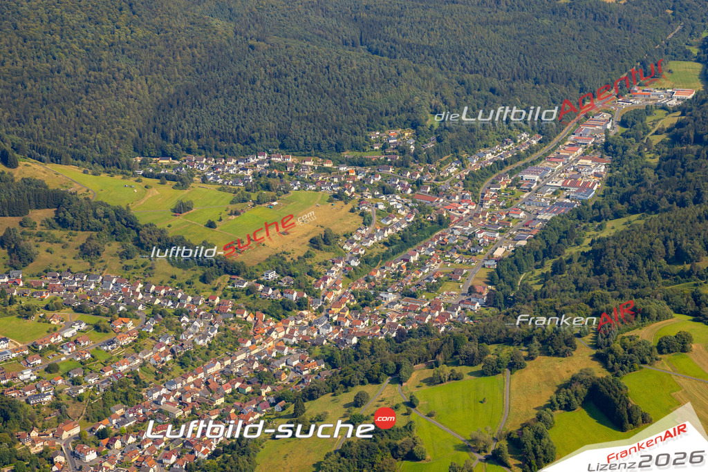 Das Luftbild zeigt :  Frammersbach - Die Luftaufnahme wurde 2024 vom UL-Flugzeug aus erstellt ( keine Drohne ) - Hochauflösende Luftaufnahme - Für grossformatige Ausdrucke geeignet. Die Geschenkidee !Mit Lizenz und Bildrechte bestellbar