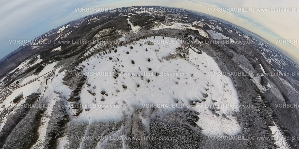 Winterberg221290005KahlerAsten | Luftbild von Winterberg im Schnee, Kahler Asten und Astenturm, fisheye, Fisheye Aufnahme, Fischaugen Aufnahme, 360 Grad Aufnahme, Winterlandschaft, Sauerland, Nordrhein-Westfalen, Deutschland