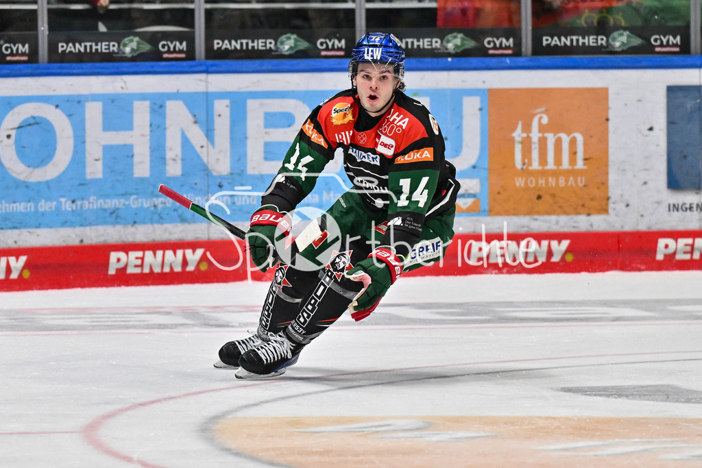 Augsburger Panther - Schwenninger Wild Wings | Jubel der Panther nach dem Treffer zum 2-3 druch D. J. BUSDEKER (Augsburger Panther #14) / Freude / Happy / Tor / Torschuetze / DEL: Augsburger Panther - Schwenninger Wild Wings, Curt Frenzel Stadion am 24.01.2025