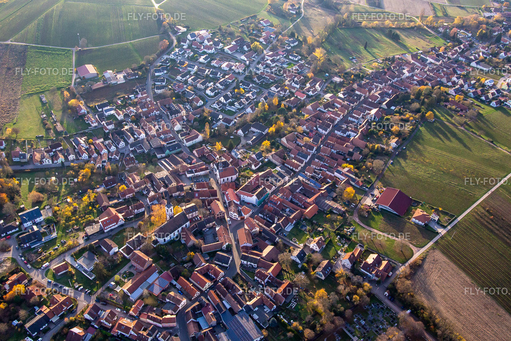 Ortsansicht von Nordosten | Luftbild: Ortsansicht von Nordosten in Göcklingen im Bundesland Rheinland-Pfalz in Deutschland. Foto: IMG_139261.jpg vom 22.11.2023 durch ©2025 Werner Riehm fly-foto.de/copyright - Realisiert mit Pictrs.com