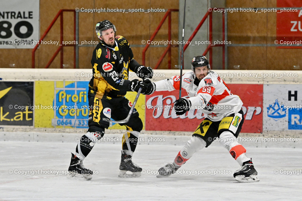 EC MET PHOTOVOLTAIK HORNETS SPITTAL vs. EV ZELTWEG MURTAL LIONS | #23 Sodja Urban EC Hornets Spittal, #59 Forcher Daniel EV ZELTWEG MURTAL LIONS, EC MET PHOTOVOLTAIK HORNETS SPITTAL vs. EV ZELTWEG MURTAL LIONS, EC MET PHOTOVOLTAIK HORNETS SPITTAL vs. EV ZELTWEG MURTAL LIONS am 08.02.2026 in Spittal an der Drau (Eissportzentrum Spittal), Austria, (Photo by Bernd Stefan)