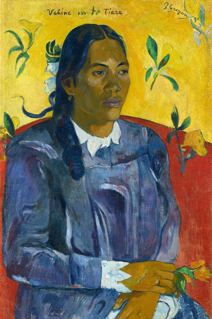 Paul Gauguin - Tahitianische Frau mit einer Blume | Moderne Wandbilder auf Leinwand, Acylglas, Alu-Dibond oder als Poster. Tauchen Sie ein in die Welt KI-generierter Kunstwerke - entdecken Sie hochwertige Kunstdrucke unserer Gemälde, Illustrationen und fotorealistischen Motive.