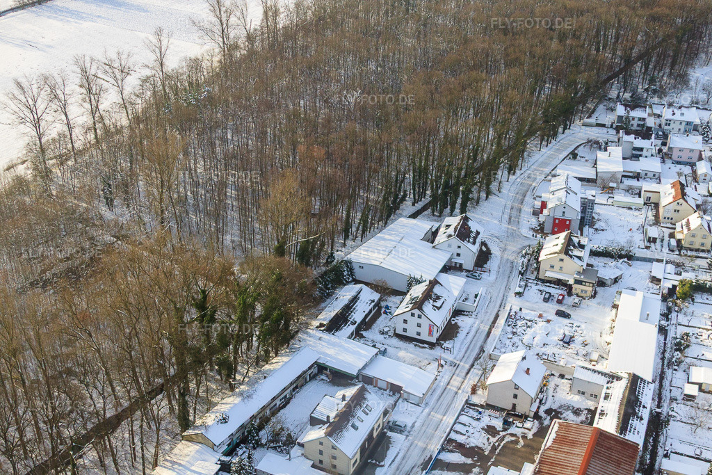 Luftbild: Elsässerstraße Fa. Frey Sondermaschinen bei Schnee im Winter in Kandel im Bundesland Rheinland-Pfalz in Deutschland. Foto: IMG_36094.jpg vom 02.01.2011 durch Werner Riehm/FLY-FOTO.dedescription - Frey Brezelschlingmaschinen und Sondermaschinen