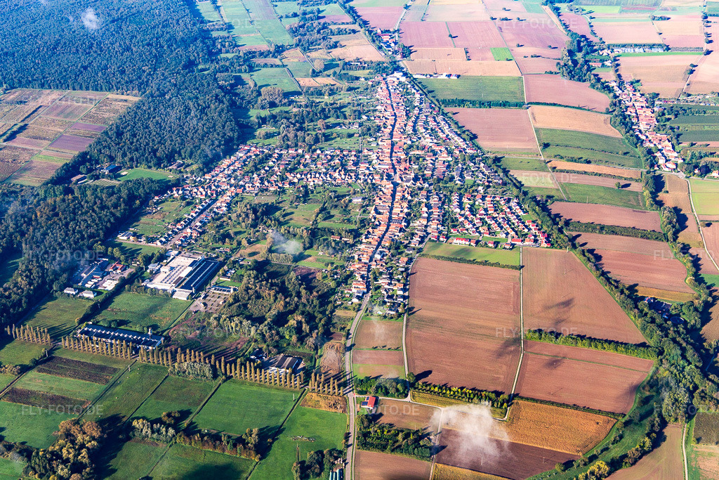 Luftbild: Ortsansicht von Osten im Ortsteil Schaidt in Wörth im Bundesland Rheinland-Pfalz in Deutschland. Foto: IMG_143468.jpg vom 29.09.2024 durch Werner Riehm/FLY-FOTO.de