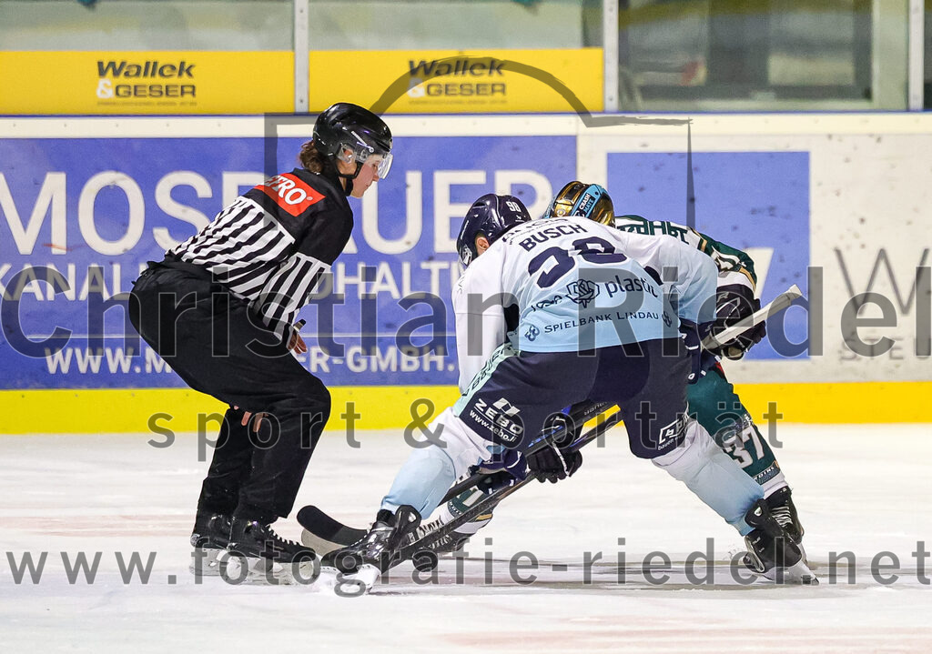 2026-01-06_140_TSV_Erding_gegen_EV_Lindau_Islanders | Erding, Deutschland, 06.01.2026:Eishockey, Oberliga Süd 2025 / 2026, 35. Spieltag, TSV Erding gegen EV Lindau Islanders, Endergebnis: 2:5Valentin Busch (EV Lindau Islanders, #98), Thomas Matheson (Erding Gladiators, #37)Foto: Christian Riedel / fotografie-riedel.net