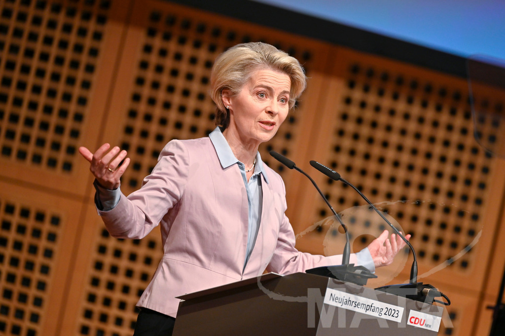 _DWI0866 | Politikerin Ursula von der Leyen beim CDU-NRW Neujahrsempfang in Düsseldorf. Düsseldorf, 28.01.2023 - Realisiert mit Pictrs.com