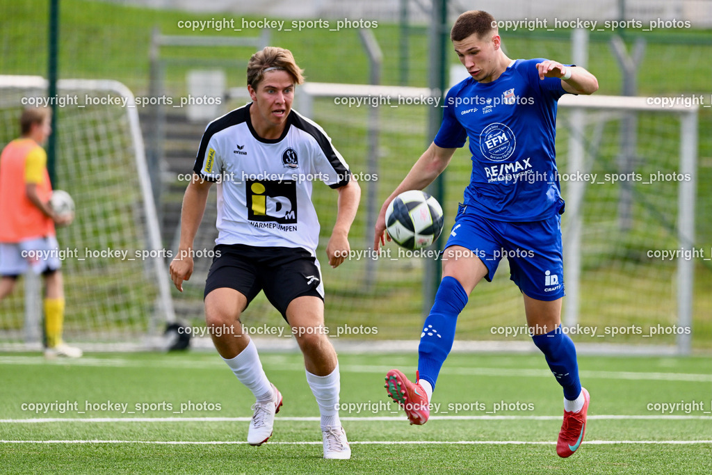 SV Spittal vs. UNION Matrei | #16 Christoph Tischner SV Spittal, #17 Enrico Sebastian Schubert UNION Matrei, SV Spittal vs. UNION Matrei, SV Spittal vs. UNION Matrei am 17.08.2025 in Spittal an der Drau (Goldeck Stadion), Austria, (Photo by Bernd Stefan)