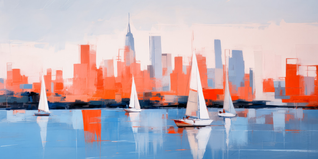 2307199 - Segeln in New York | Abstraktes dekoratives Wandbild von Segelbooten auf dem Hudson River.