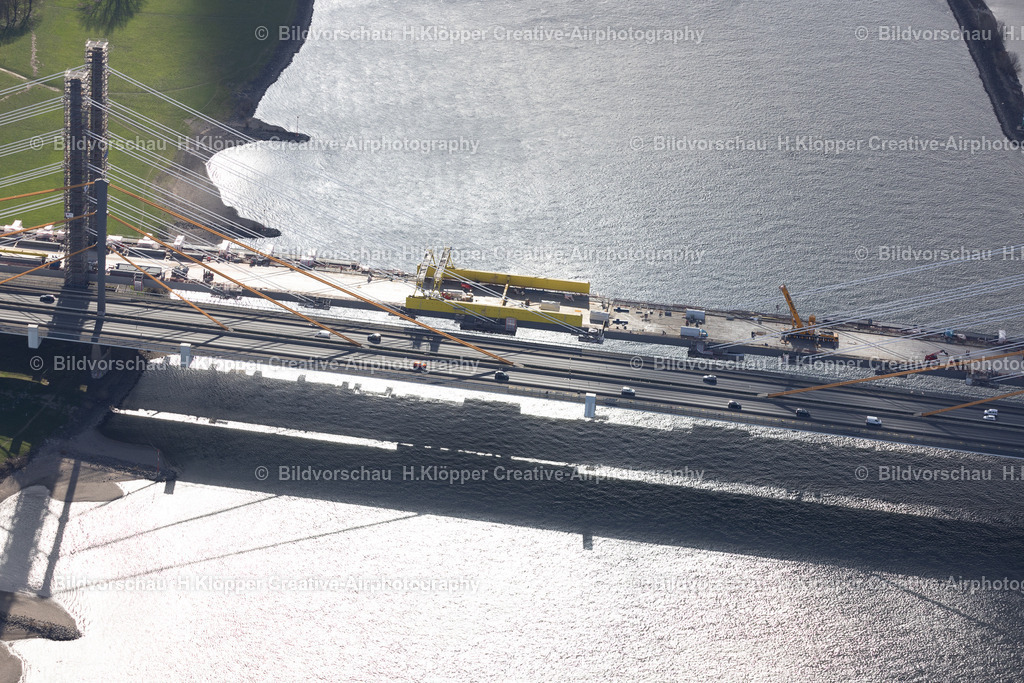 Luftbild Duisburg Rheinbrücke Neuenkamp 47198 Duisburg-1374 | Aerial view of new construction of Rhine bridge Bad Neuenkamp in Duisburg , highway A40 , North Rhine Westphalia Germany Europe. - Realisiert mit Pictrs.com