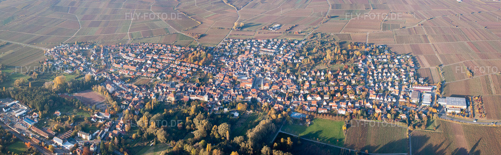 Luftbild: Panorama Perspektive der der Pfalz im Ortsteil Godramstein in Landau im Bundesland Rheinland-Pfalz in Deutschland. Foto: IMG_46189-Bearbeitet.jpg vom 31.10.2011 durch Werner Riehm/FLY-FOTO.deAuflösung des Originals: 9581 x 2978 px