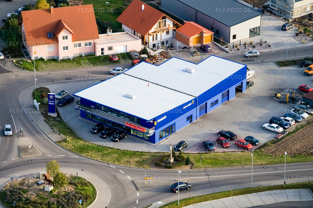 Luftbild: Nordring, Peugeot Autohaus Grün in Rülzheim im Bundesland Rheinland-Pfalz in Deutschland. Foto: IMG_4563.jpg vom 10.11.2006 durch Werner Riehm/FLY-FOTO.de