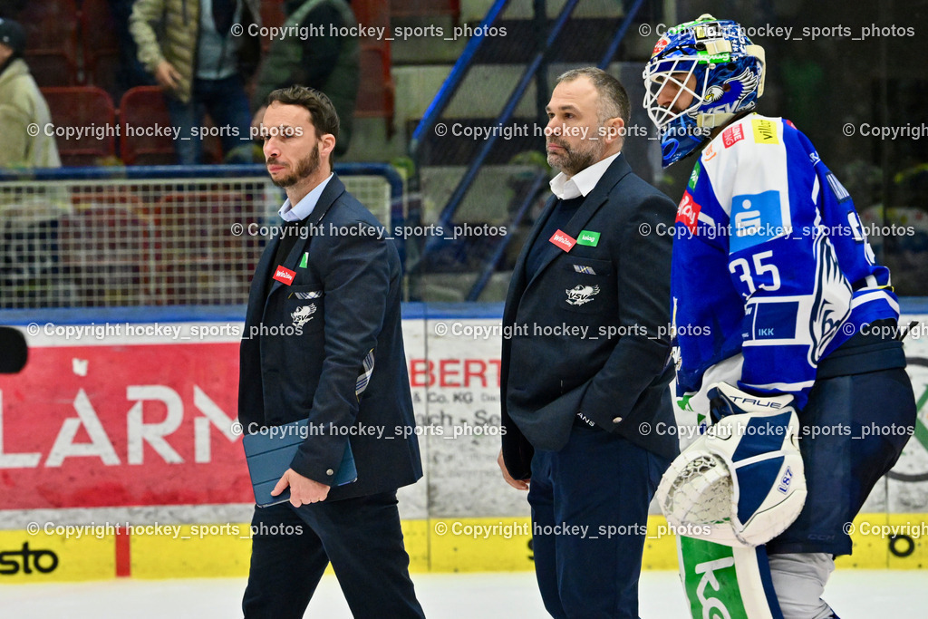 EC IDM WÄRMEPUMPEN VSV vs. MOSER MEDICAL GRAZ99ERS | Marco Pewal Assistant Coach EC VSV, Pierre Allard Headcoach EC VSV, #35 Joe Cannata EC VSV, EC IDM WÄRMEPUMPEN VSV vs. MOSER MEDICAL GRAZ99ERS, EC IDM WÄRMEPUMPEN VSV vs. MOSER MEDICAL GRAZ99ERS am 17.03.2026 in Villach (Stadthalle Villach), Austria, (Photo by Bernd Stefan)