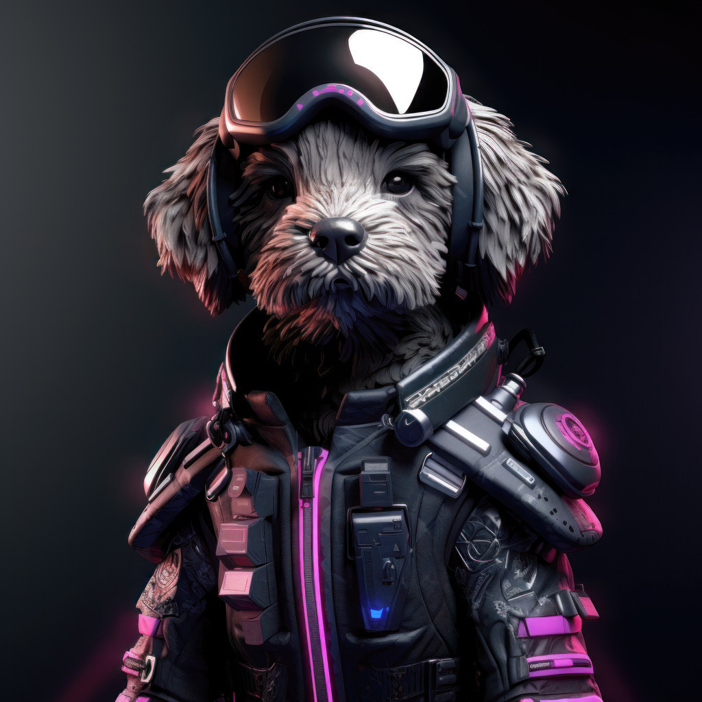 2308054 - Cyberpunk Hund III | Bestellen Sie dieses lustige Tiermotiv als hochwertigen Kunstdruck auf Leinwand, Acrylglas, Dibond oder als Poster.