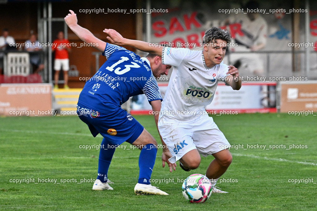 SAK vs. SV Dellach Gail | #13 Gabriel Umfahrer SV Dellach Gail, #10 Nando Lupar SAK, SAK vs. SV Dellach Gail, SAK vs. SV Dellach Gail am 14.08.2025 in Klagenfurt (Sportpark Welzenegg), Austria, (Photo by Bernd Stefan)