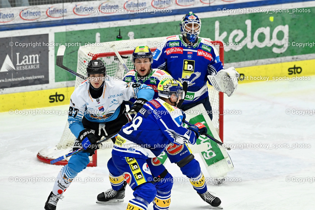 EC IDM Wärmepumpen VSV vs. Steinbach Black Wings Linz | #97 Luka Maver lack Wings Linz, #78 Felix Maxa EC VSV, #2 Dylan MacPherson EC VSV, #35 Joe Cannata EC VSV, EC IDM Wärmepumpen VSV vs. Steinbach Black Wings Linz, EC IDM Wärmepumpen VSV vs. Steinbach Black Wings Linz am 23.01.2026 in Villach (Stadthalle Villach), Austria, (Photo by Bernd Stefan)