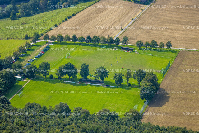 Froendenberg230901654 | Luftbild, Fußballspieler auf dem Sportplatz SV Bausenhagen und Baumallee, Bausenhagen, Fröndenberg, Ruhrgebiet, Nordrhein-Westfalen, Deutschland