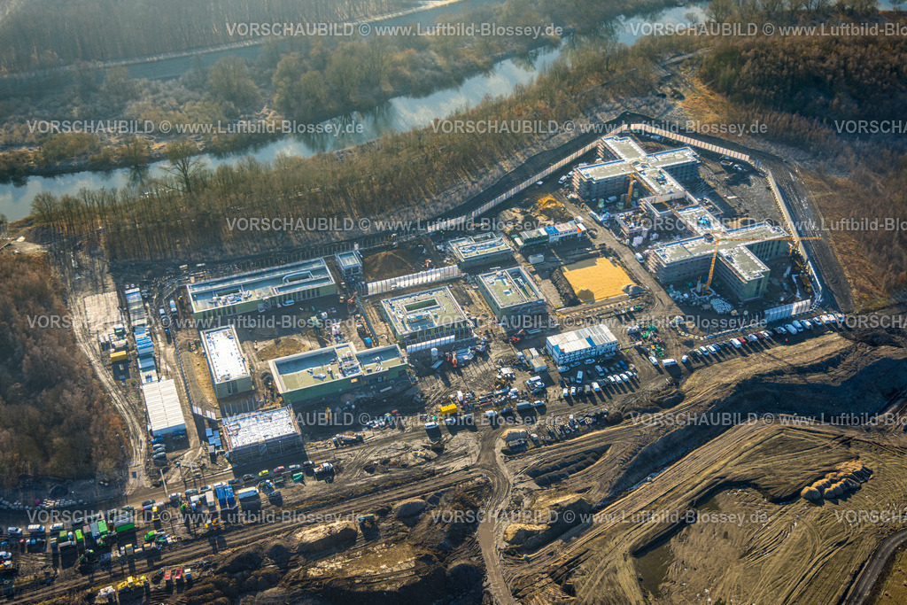 Luenen260100050 | Luftbild, Gelände der ehemaligen Zeche Victoria,  Baustelle und Sanierung für einen Landschaftspark Viktoria für die IGA Gartenausstellung 2027, Neubau einer Forensik-Klinik, Lünen, Ruhrgebiet, Nordrhein-Westfalen, Deutschland