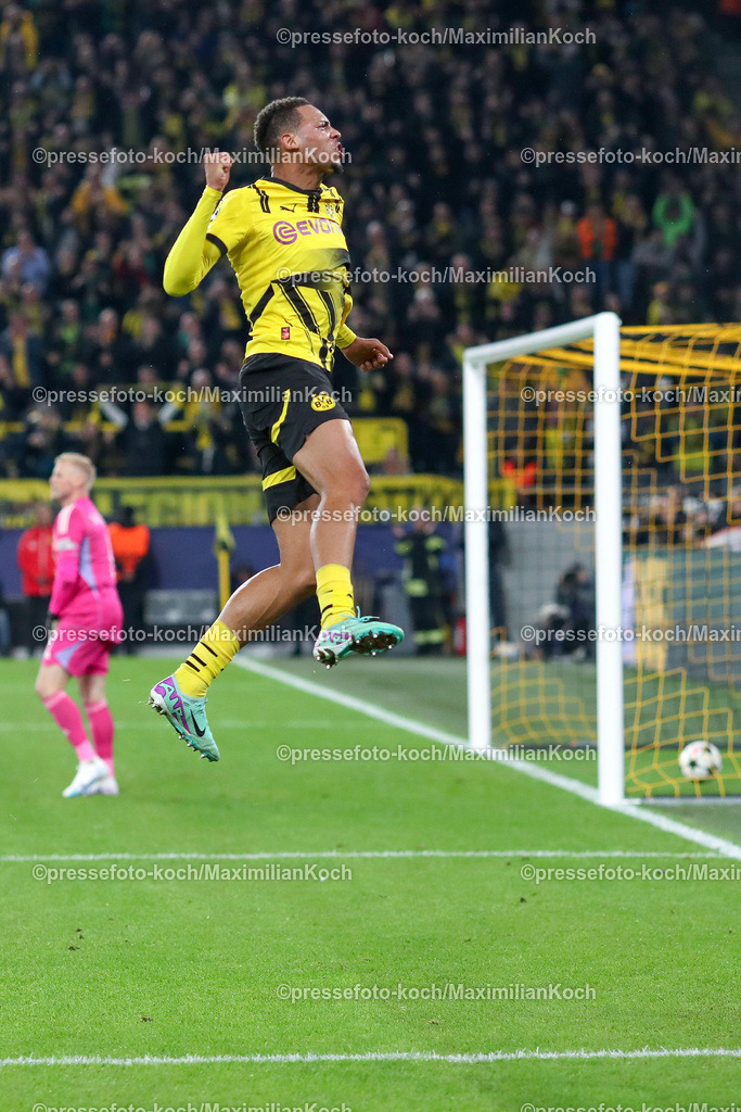 BVB01102401059 | 01.10.2024, Fußball, UEFA Champions League, Borussia Dortmund - Celtic Glasgow, 2. Spieltag, Signal Iduna Park, Saison 2024 2025: Torjubel nach dem 7:1 durch Felix Nmecha (BVB #8)