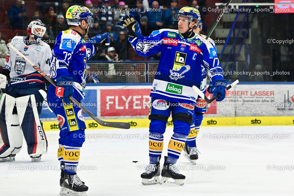 EC IDM Wärmepumpen VSV vs. Hydro Fehervar AV 19 | Jubel #72 John Hughes EC VSV, #45 Rasmus Reijola Hydro Fehervar, #77 Philipp Lindner EC VSV, EC IDM Wärmepumpen VSV vs. Hydro Fehervar AV 19, EC IDM Wärmepumpen VSV vs. Hydro Fehervar AV 19  am 17.01.2026 in Villach (Stadthalle Villach), Austria, (Photo by Bernd Stefan)