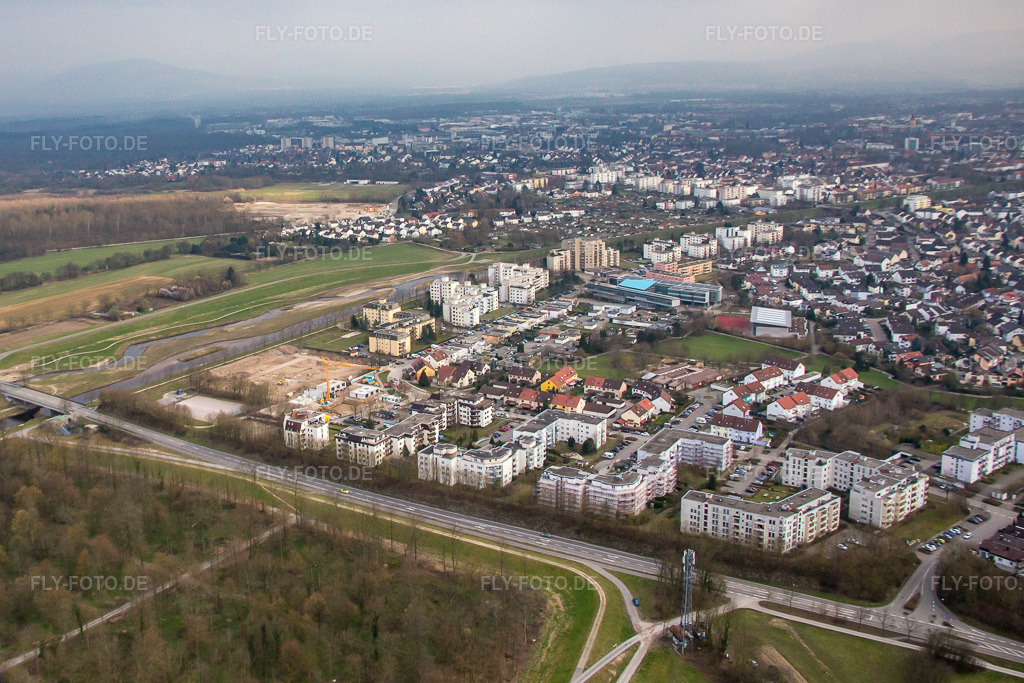 Luftbild: Rheinauer Ring im Ortsteil Rheinau in Rastatt im Bundesland Baden-Württemberg in Deutschland. Foto: IMG_086657.jpg vom 19.03.2016 durch Werner Riehm/FLY-FOTO.de