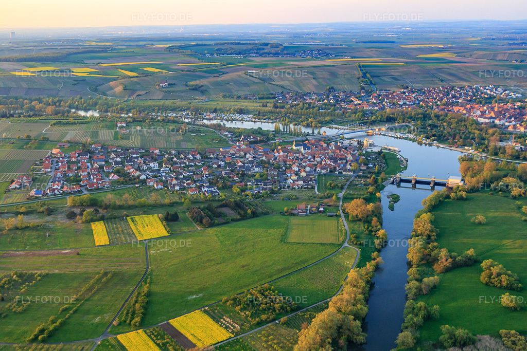 Luftbild: Ortsansicht in der Mainschleife von Süden im Ortsteil Astheim in Volkach im Bundesland Bayern in Deutschland. Foto: IMG_087906.jpg vom 05.05.2016 durch Werner Riehm/FLY-FOTO.de