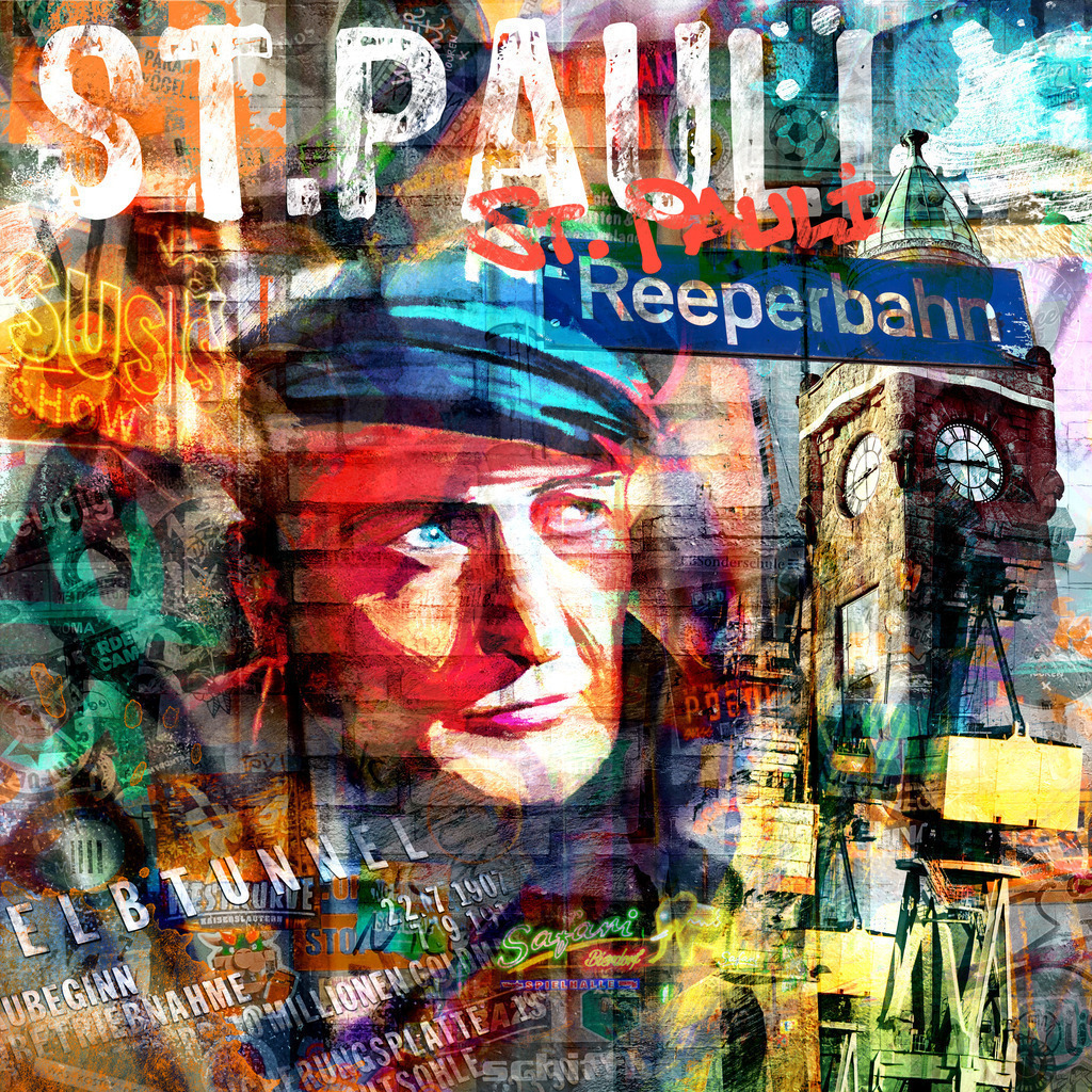 10230502 - St.Pauli Collage - Hans Albers | Kunstvolle Hamburg Pop-Art Collage mit einem Hans Albers Gemälde und vielen St.Pauli Motiven