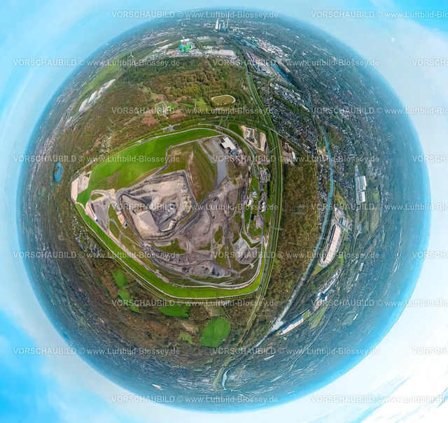 Gelsenkirchen230490080DeponieEmscherbruch-topaz | Luftbild, Zentraldeponie Emscherbruch, Erdkugel, Fisheye Aufnahme, Fischaugen Aufnahme, 360 Grad Aufnahme, Resser Mark, Gelsenkirchen, Ruhrgebiet, Nordrhein-Westfalen, Deutschland