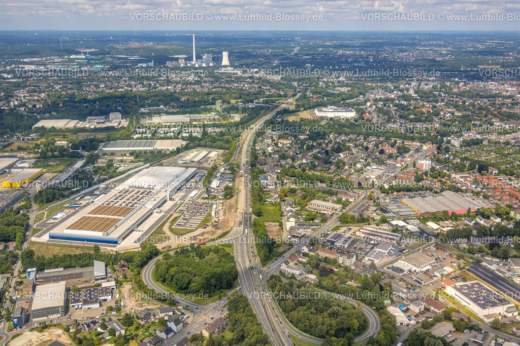 Herne250702854A43 | Luftbild, Großbaustelle Autobahnkreuz Herne mit Tunnelbau, Autobahn A43 zwischen Recklinghausen Emscher- und Rhein-Herne-Kanal Überführung und Abfahrt Bochum Riehmke , Autobahn A42, Baukau-West, Herne, Ruhrgebiet, Nordrhein-Westfalen, Deutschland